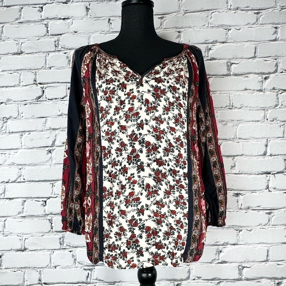 Lucky Brand Boho Floral Long Sleeve Top Blouse Size Small Lagenlook Hippie